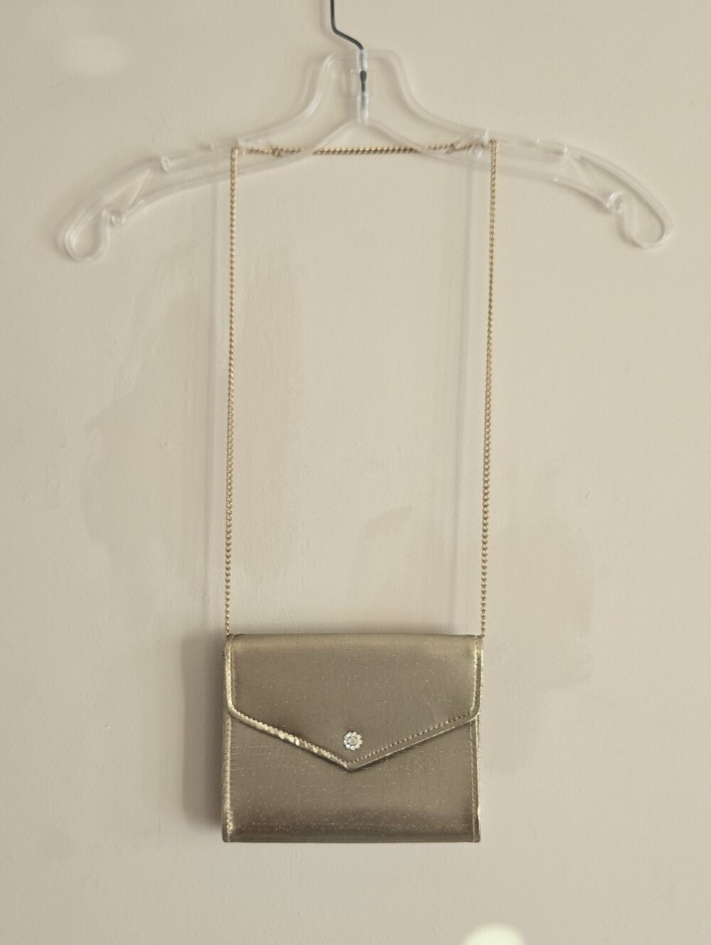 Vintage Gold Foldover Envelope Clutch Metallic Evening Purse with Chain - Picture 2 of 16